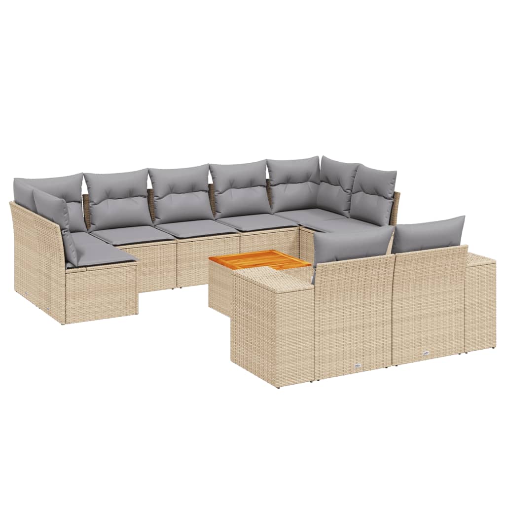 Set Divano da Giardino 10 pz con Cuscini Beige in Polyrattan - homemem39