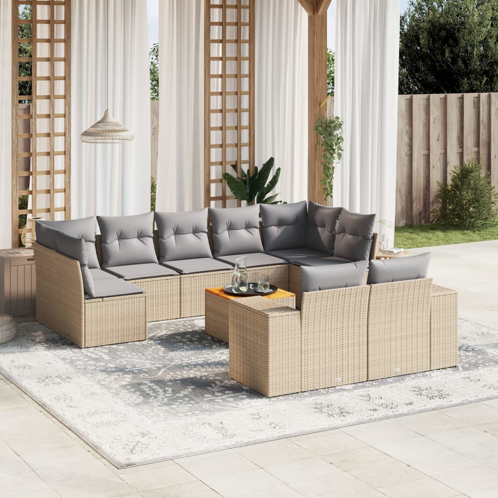 Set Divano da Giardino 10 pz con Cuscini Beige in Polyrattan - homemem39