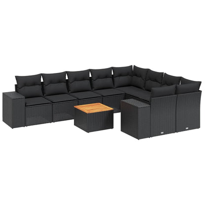 Set Divani da Giardino 10pz con Cuscini in Polyrattan Nero - homemem39