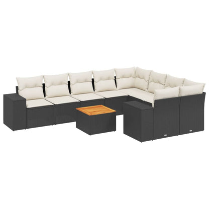 Set Divani da Giardino 10pz con Cuscini in Polyrattan Nero - homemem39