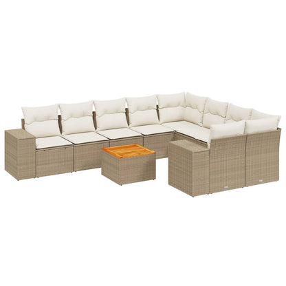 Set Divano da Giardino 10 pz con Cuscini Beige in Polyrattan - homemem39