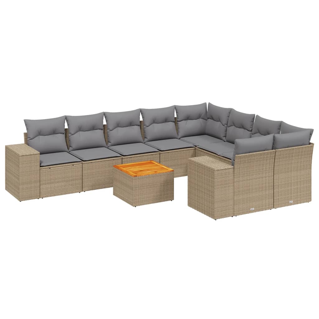 Set Divano da Giardino 10 pz con Cuscini Beige in Polyrattan - homemem39