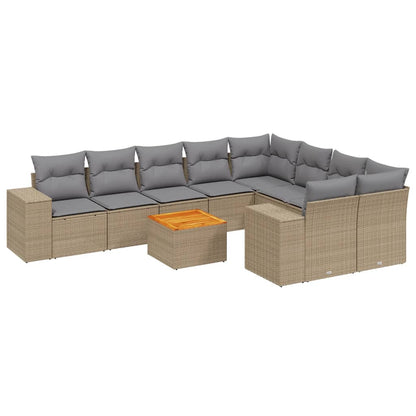 Set Divano da Giardino 10 pz con Cuscini Beige in Polyrattan - homemem39