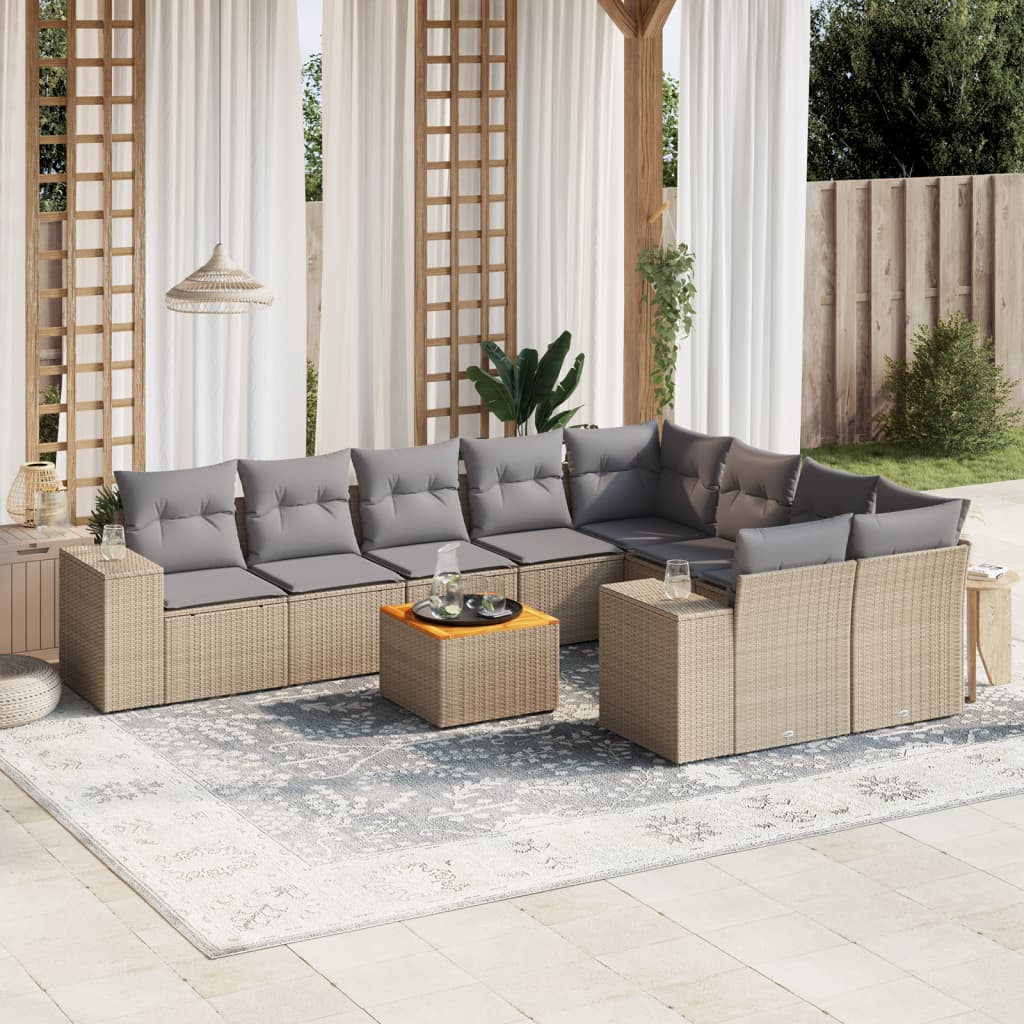 Set Divano da Giardino 10 pz con Cuscini Beige in Polyrattan - homemem39