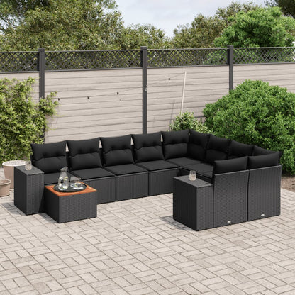 Set Divani da Giardino 10pz con Cuscini in Polyrattan Nero - homemem39