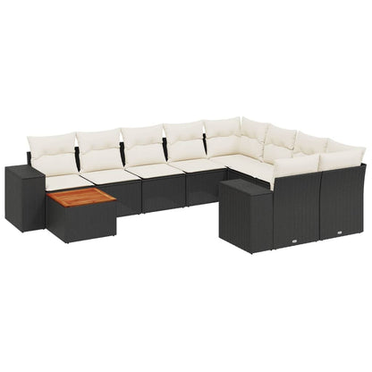 Set Divani da Giardino 10pz con Cuscini in Polyrattan Nero - homemem39