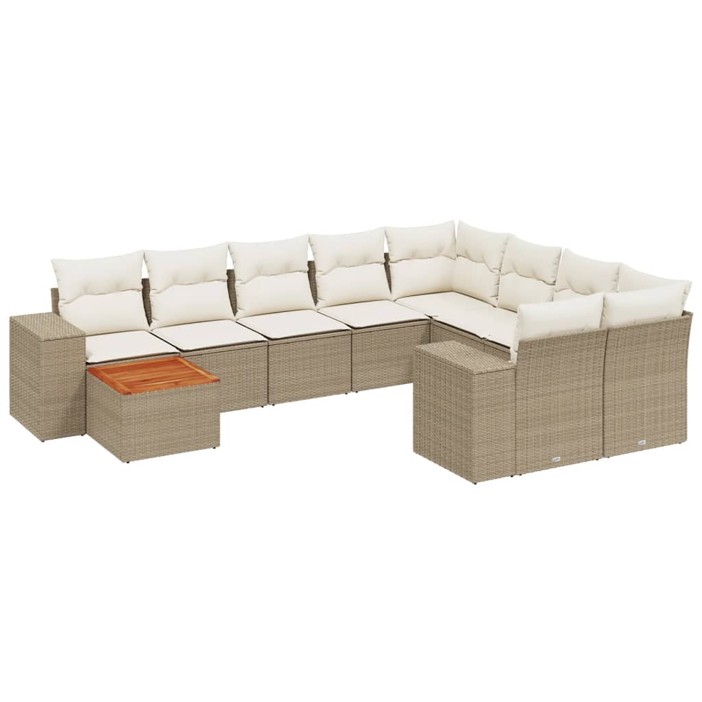 Set Divano da Giardino 10 pz con Cuscini Beige in Polyrattan - homemem39