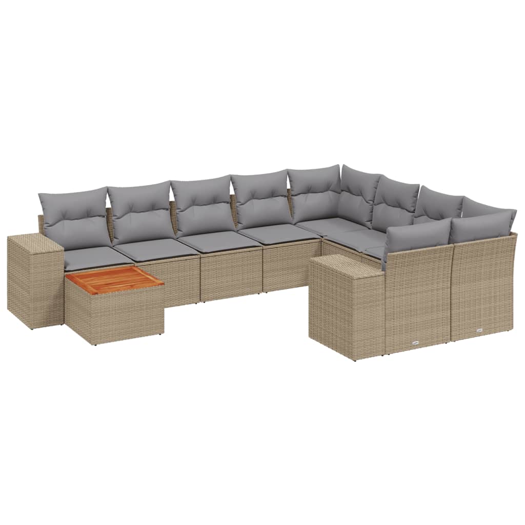 Set Divano da Giardino 10 pz con Cuscini Beige in Polyrattan - homemem39