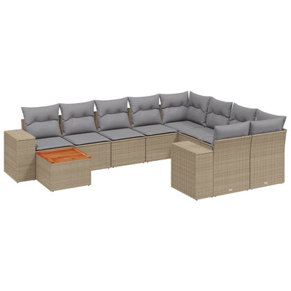 Set Divano da Giardino 10 pz con Cuscini Beige in Polyrattan - homemem39