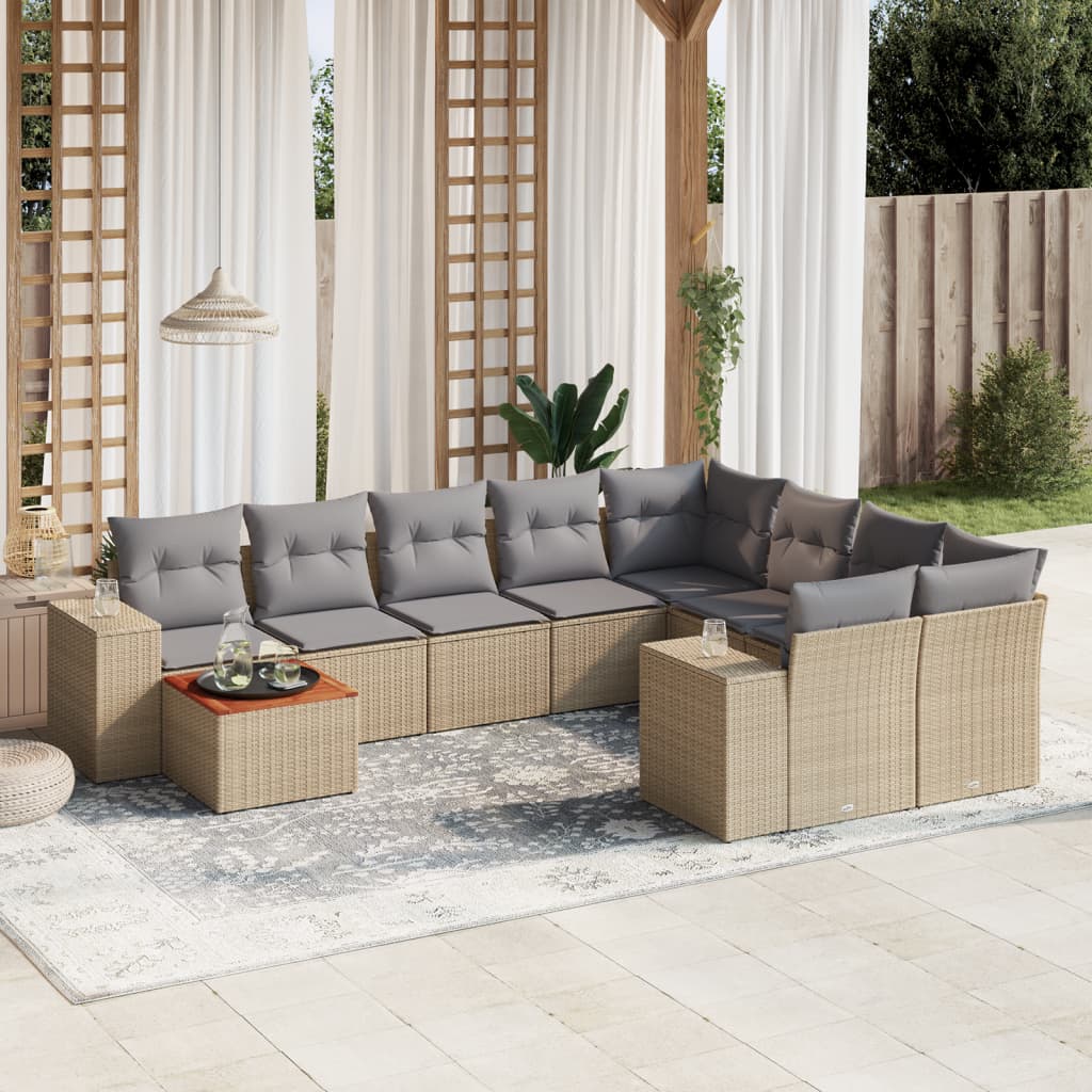 Set Divano da Giardino 10 pz con Cuscini Beige in Polyrattan - homemem39