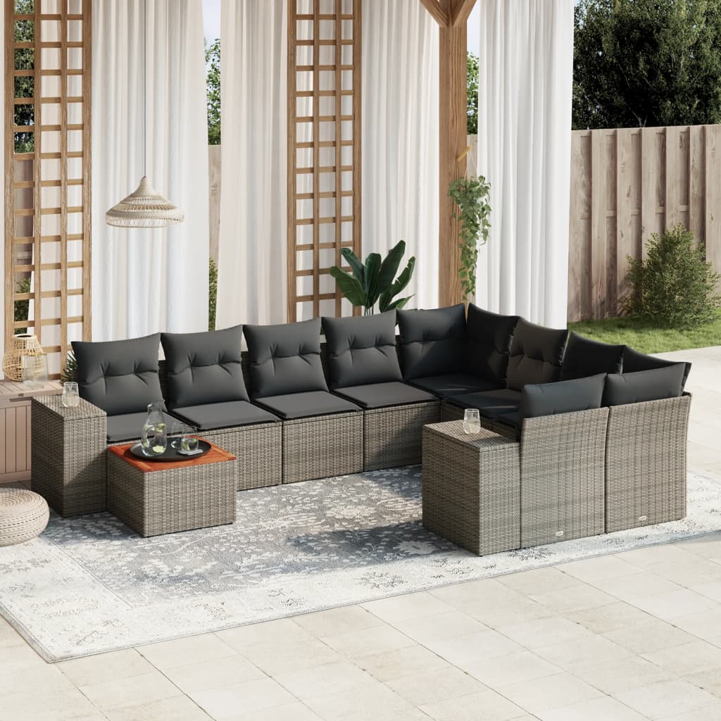 Set Divano da Giardino 10 pz con Cuscini Grigio in Polyrattan - homemem39