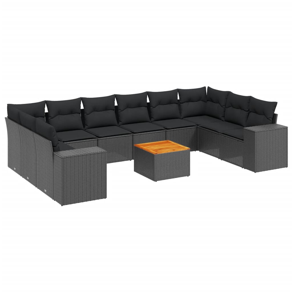 Set Divani da Giardino 11 pz con Cuscini in Polyrattan Nero - homemem39
