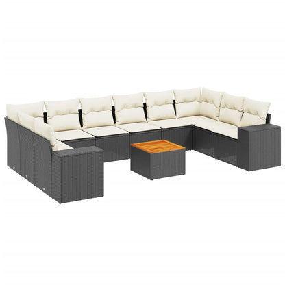 Set Divani da Giardino 11 pz con Cuscini in Polyrattan Nero - homemem39