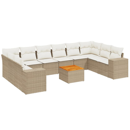 Set Divani da Giardino 11 pz con Cuscini Beige in Polyrattan - homemem39