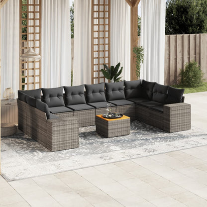 Set Divani da Giardino 11 pz con Cuscini in Polyrattan Grigio - homemem39