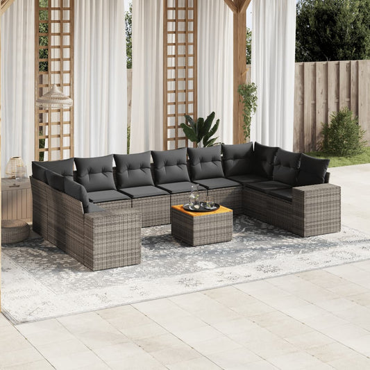 Set Divani da Giardino 11 pz con Cuscini in Polyrattan Grigio - homemem39