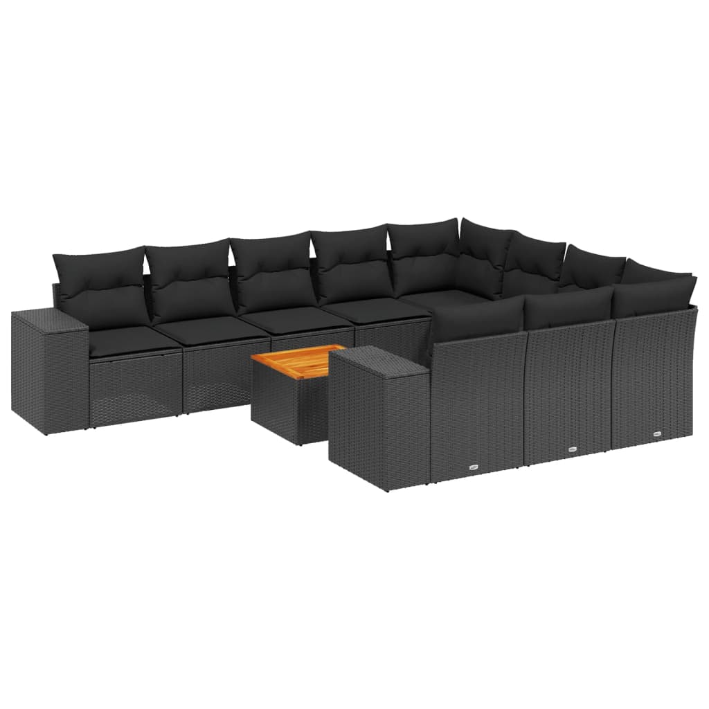 Set Divani da Giardino 11 pz con Cuscini in Polyrattan Nero - homemem39