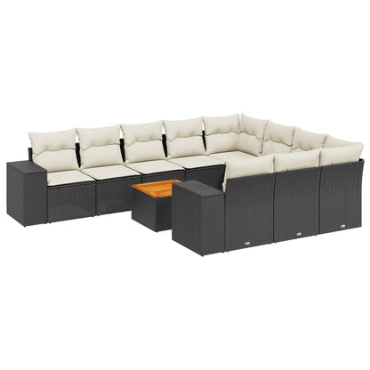 Set Divani da Giardino 11 pz con Cuscini in Polyrattan Nero - homemem39