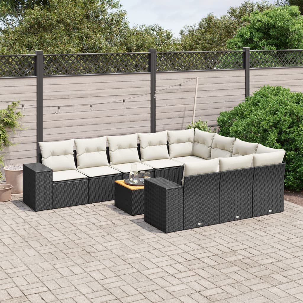 Set Divani da Giardino 11 pz con Cuscini in Polyrattan Nero - homemem39