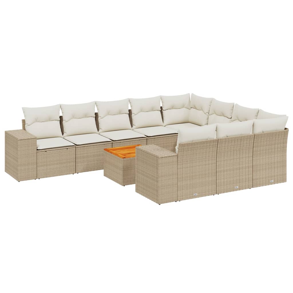 Set Divani da Giardino 11 pz con Cuscini Beige in Polyrattan - homemem39