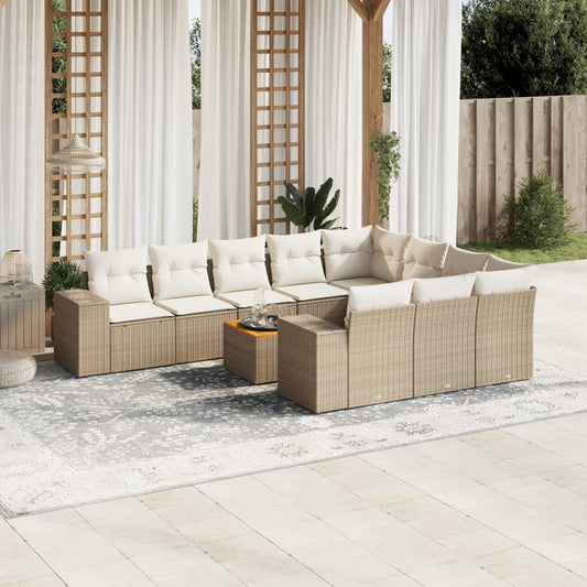 Set Divani da Giardino 11 pz con Cuscini Beige in Polyrattan - homemem39