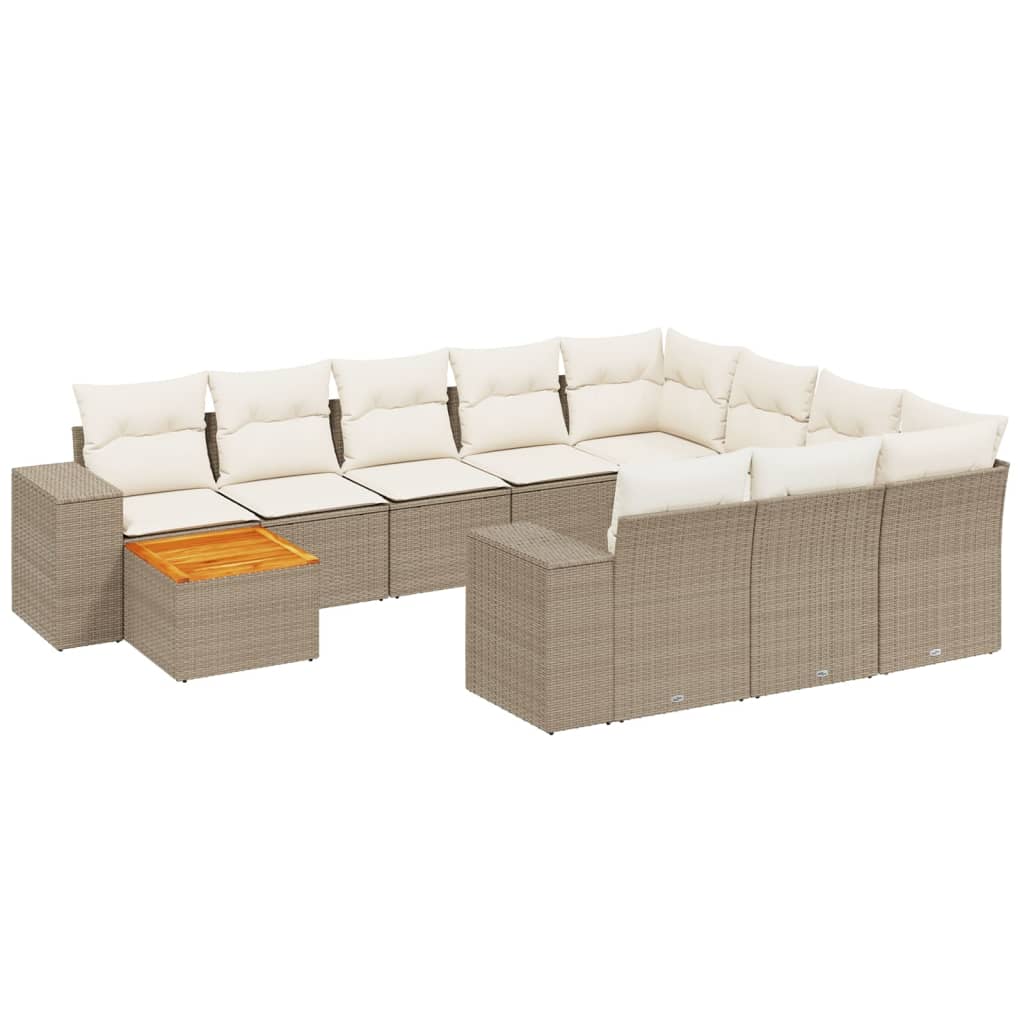 Set Divani da Giardino 11 pz con Cuscini Beige in Polyrattan - homemem39