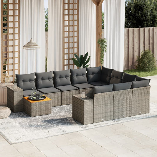 Set Divani da Giardino 11 pz con Cuscini in Polyrattan Grigio - homemem39
