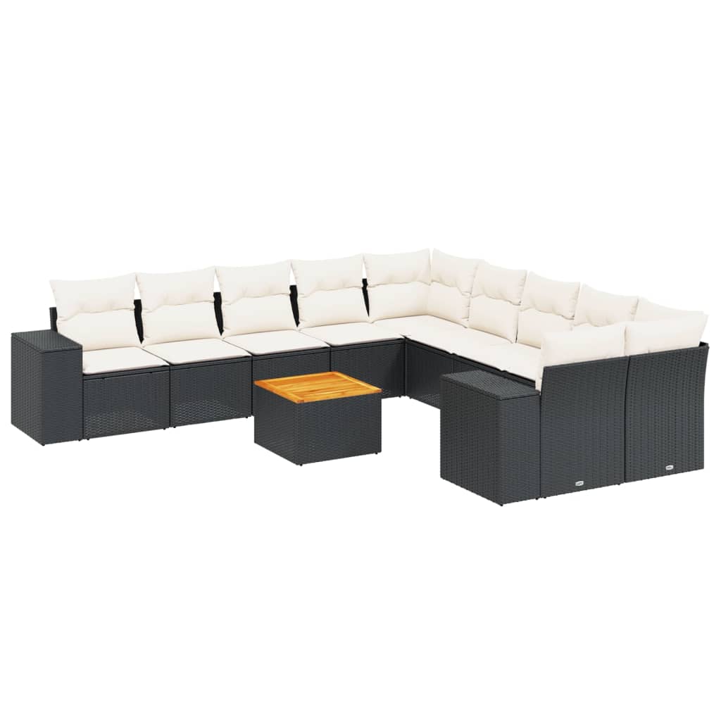 Set Divani da Giardino 11 pz con Cuscini in Polyrattan Nero - homemem39