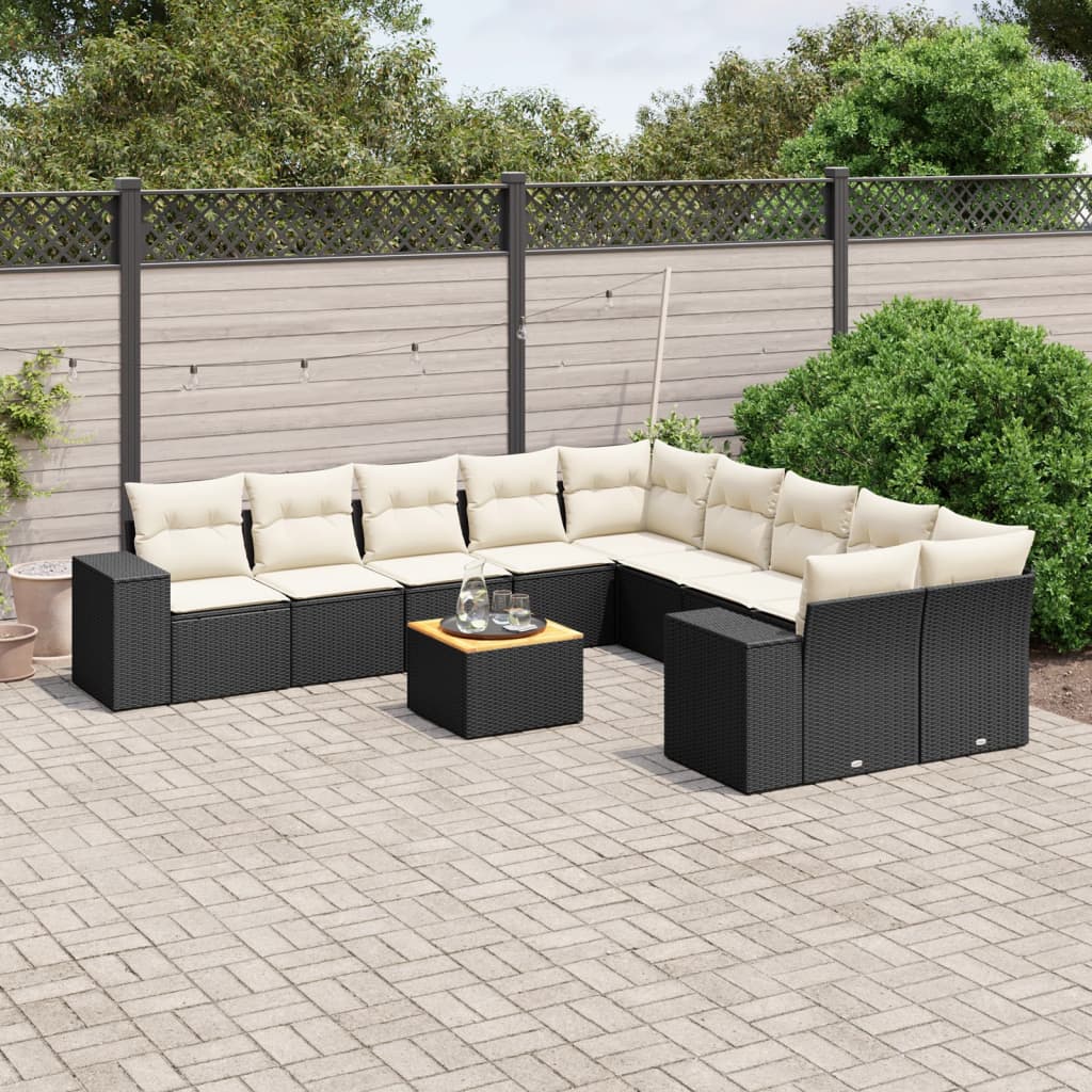 Set Divani da Giardino 11 pz con Cuscini in Polyrattan Nero - homemem39