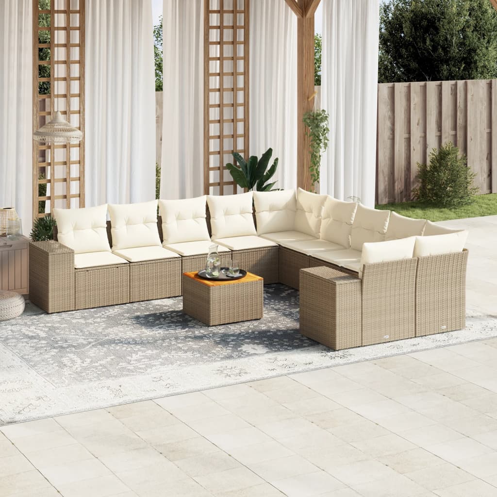 Set Divani da Giardino 11 pz con Cuscini Beige in Polyrattan - homemem39