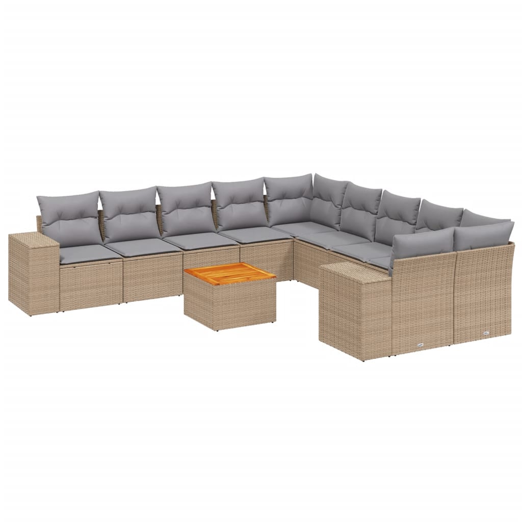 Set Divani da Giardino 11 pz con Cuscini Beige in Polyrattan - homemem39