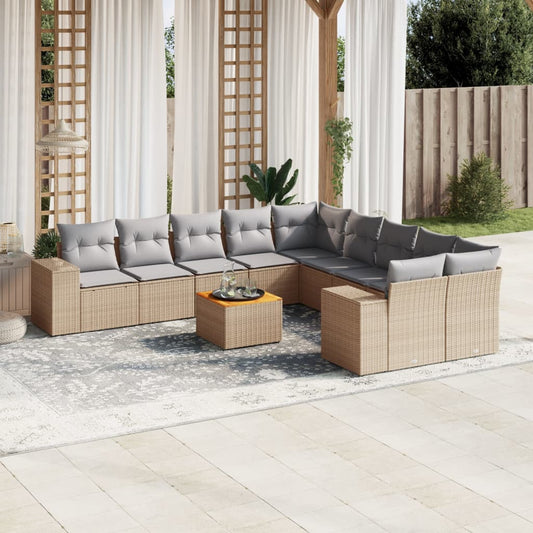 Set Divani da Giardino 11 pz con Cuscini Beige in Polyrattan - homemem39