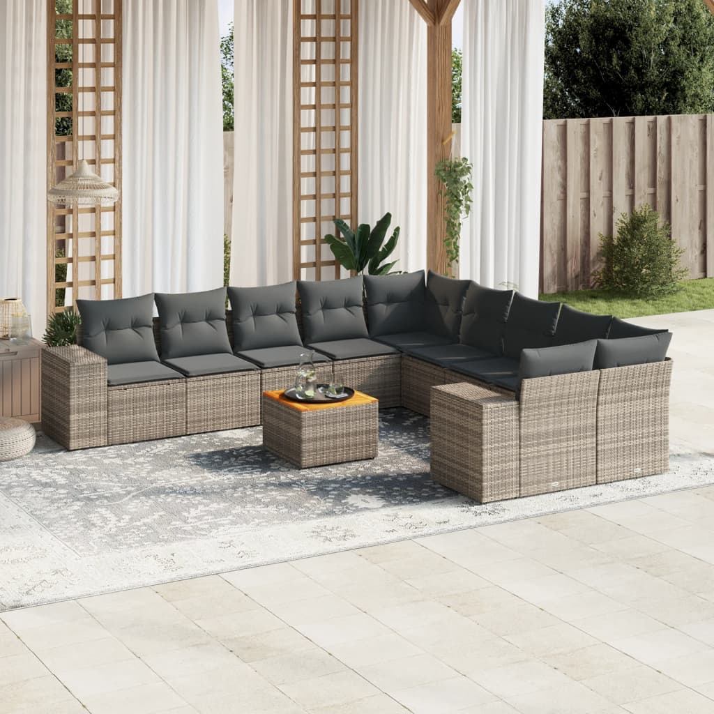 Set Divani da Giardino 11 pz con Cuscini in Polyrattan Grigio - homemem39