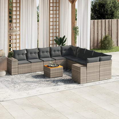 Set Divani da Giardino 11 pz con Cuscini in Polyrattan Grigio - homemem39