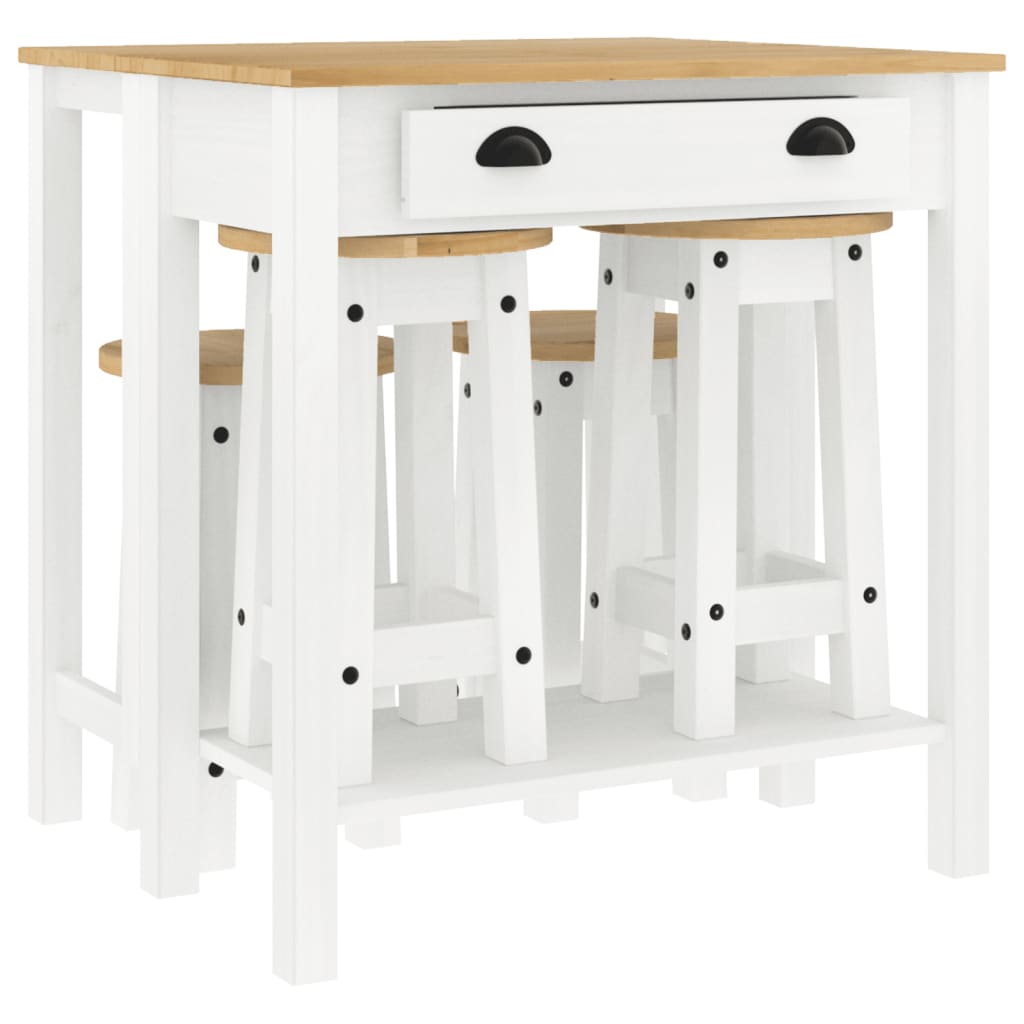 Set da Bar 5 pz Bianco in Legno Massello di Pino | homemem39