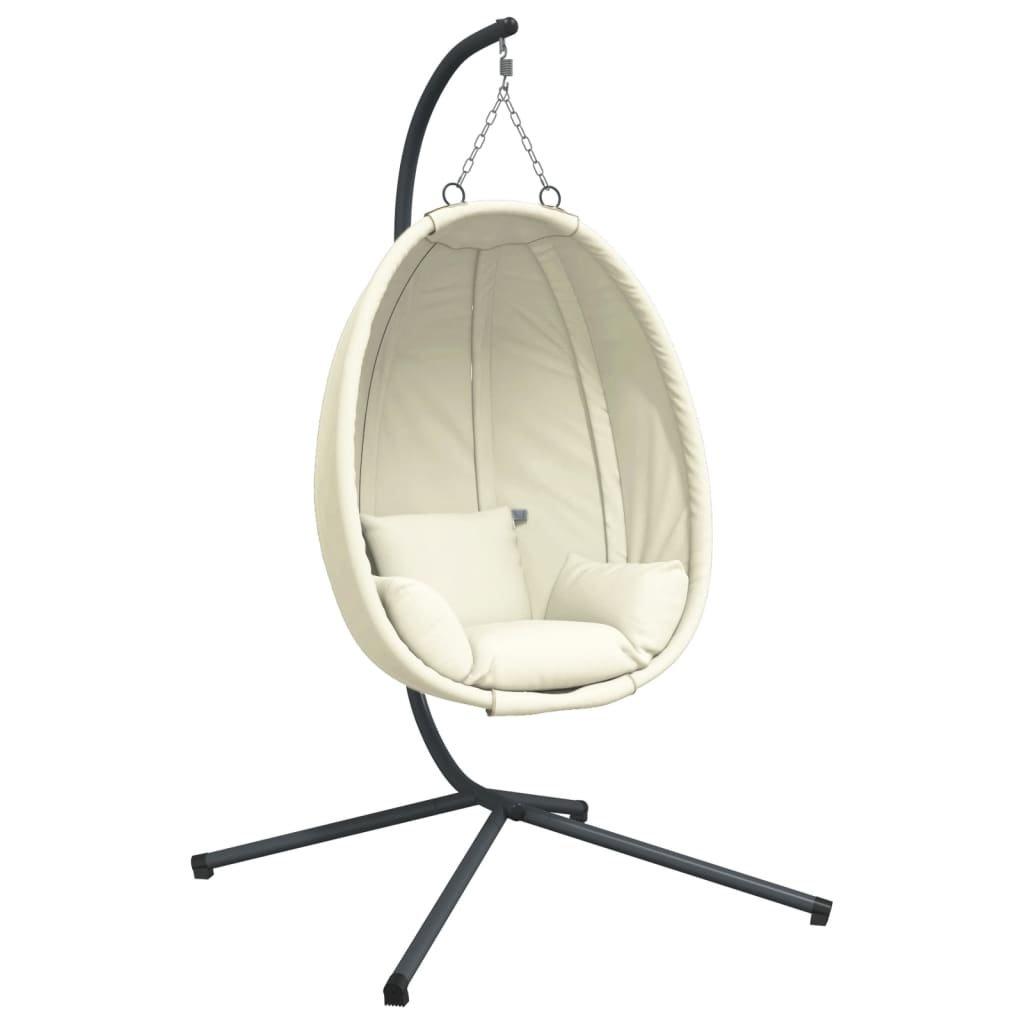 Sedia a Uovo Sospesa con Supporto Beige in Tessuto e Acciaio - homemem39