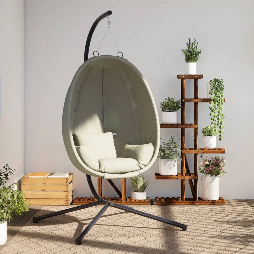 Sedia a Uovo Sospesa con Supporto Beige in Tessuto e Acciaio - homemem39