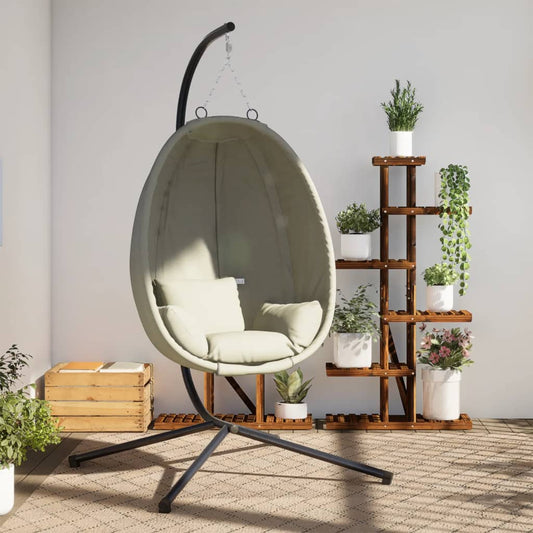Sedia a Uovo Sospesa con Supporto Beige in Tessuto e Acciaio - homemem39