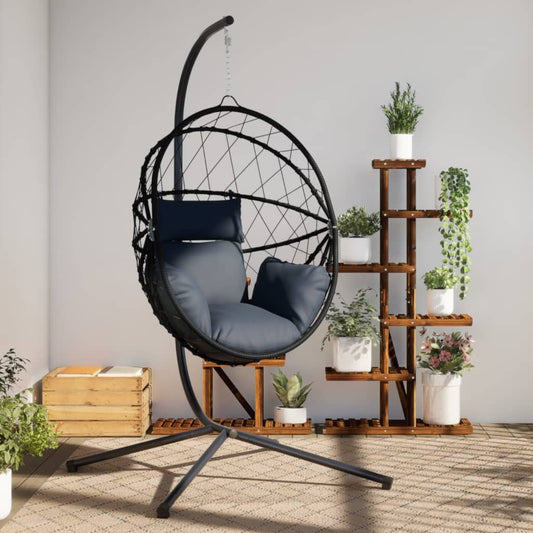 Sedia a Uovo Sospesa con Supporto Antracite Polyrattan/Acciaio - homemem39