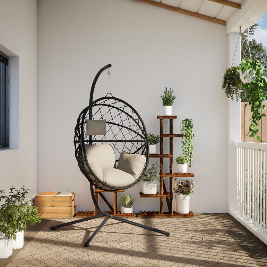 Sedia a Uovo Sospesa con Supporto Beige in Polyrattan e Acciaio - homemem39