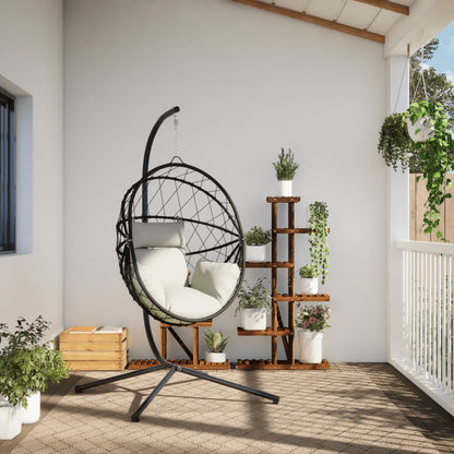Sedia a Uovo Sospesa con Supporto Beige in Polyrattan e Acciaio - homemem39