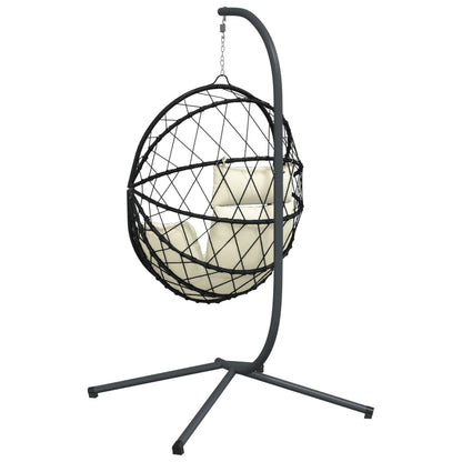 Sedia a Uovo Sospesa con Supporto Beige in Polyrattan e Acciaio - homemem39