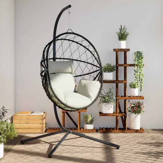 Sedia a Uovo Sospesa con Supporto Beige in Polyrattan e Acciaio - homemem39
