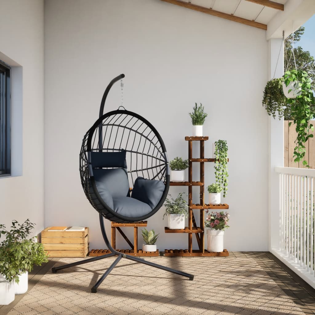 Sedia a Uovo Sospesa con Supporto Antracite Polyrattan/Acciaio - homemem39
