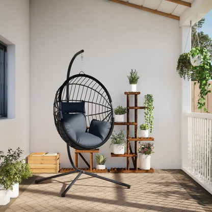Sedia a Uovo Sospesa con Supporto Antracite Polyrattan/Acciaio - homemem39