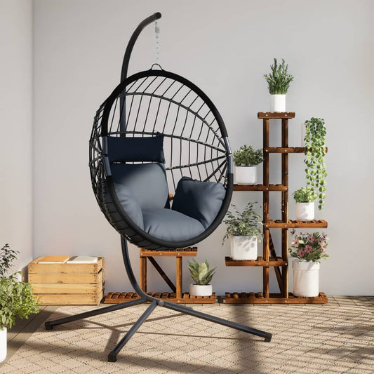 Sedia a Uovo Sospesa con Supporto Antracite Polyrattan/Acciaio - homemem39