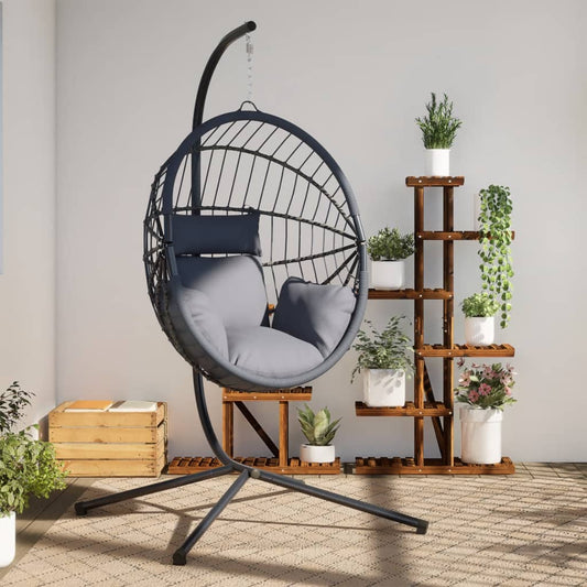 Sedia Uovo Sospesa e Supporto Grigio Chiaro Polyrattan/Acciaio - homemem39
