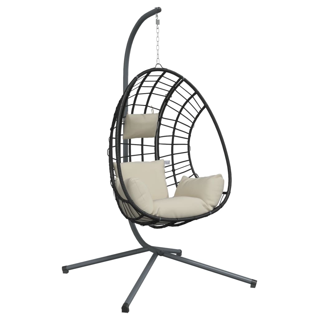 Sedia a Uovo Sospesa con Supporto Beige in Polyrattan e Acciaio - homemem39