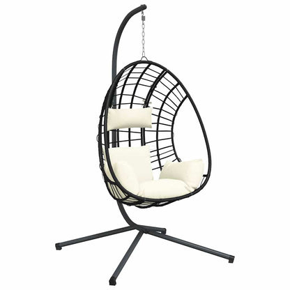 Sedia a Uovo Sospesa con Supporto Beige in Polyrattan e Acciaio - homemem39