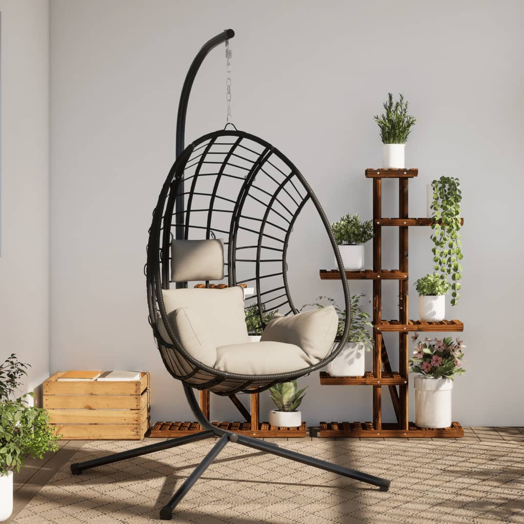 Sedia a Uovo Sospesa con Supporto Beige in Polyrattan e Acciaio - homemem39